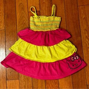 Hello Kitty pink & yellow ruffle dress girls 3T spaghetti straps spring summer